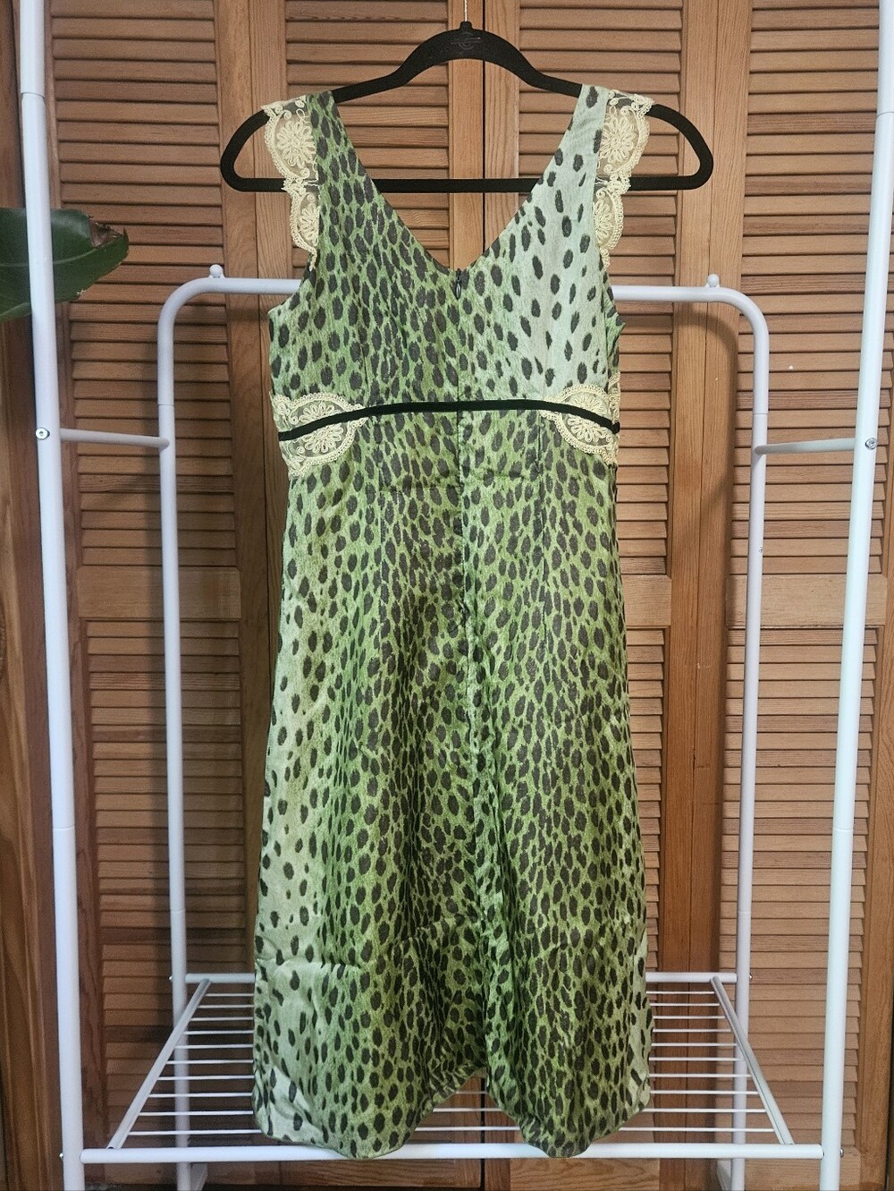 Rare Green Leopard Lace Y2k Witchy Practical Magic Italian Silk Vintage Dress - Picture 2 of 7